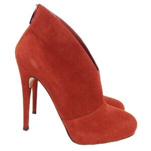Gianvito Rossi Vamp Suede Ankle Boot Size 37.5 US 7.5 Burgundy Red Heels $895